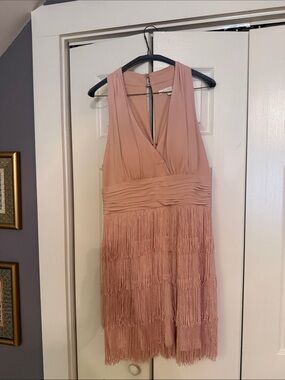 Boston Proper Blush Pink Fringe V-Neck Mini Dress